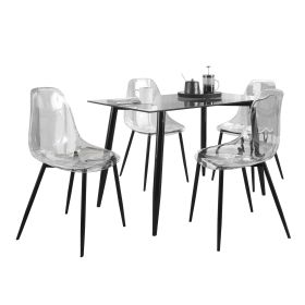 Clara Contemporary Dining Set in Black Metal, Clear Glass Tabletop and Clear Acrylic by LumiSource - 5 Piece