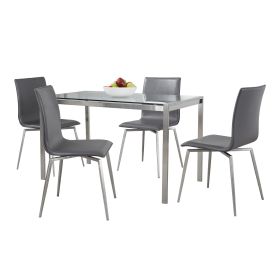 Fuji-Mason Upholstered Swivel Contemporary Dining Set Dining Set in Brushed Stainless Steel, Clear Glass