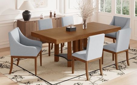 TOPMAX Rustic 7-Piece 76.4inch Extendable Dining Table Set with 18inch Removable Leaf, 2 Arm Chairs and 4 Armless Chairs, Brown