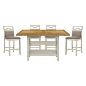 5pc Dining Set Counter Height Table Base with 2 Shelves