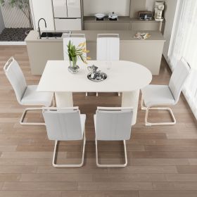 63 "medieval modern cream style MDF dining table and PU armless dining chair set 6. Silver plated metal legs dining chair set for home kitchen gatheri